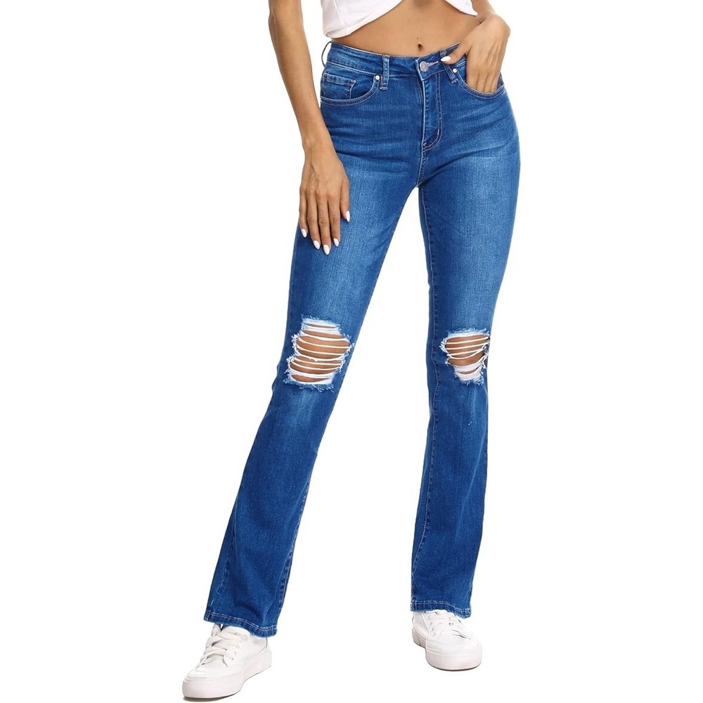 Resfeber Ripped Boyfriend Jeans Stretch Distressed Jeans Capri Mom Jeans, 10